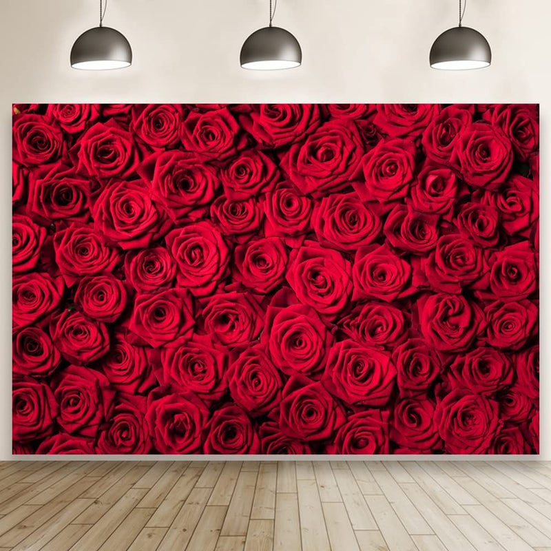 Laeacco 10x8ft Red Rose Backdrop Flowers Rose Wall Background Valentines Day Backdrop Wedding Photo Booth Girls Birthday Decoration Bridal Shower Party Banner Lovers Portraits Video Props Wallpaper - Image 2
